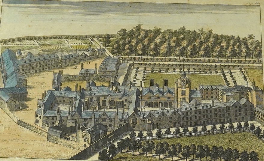 After William Henry Toms (1700–1765), coloured engraving, ‘The Charterhouse Hospital’, 24 x 40cm. Condition - poor